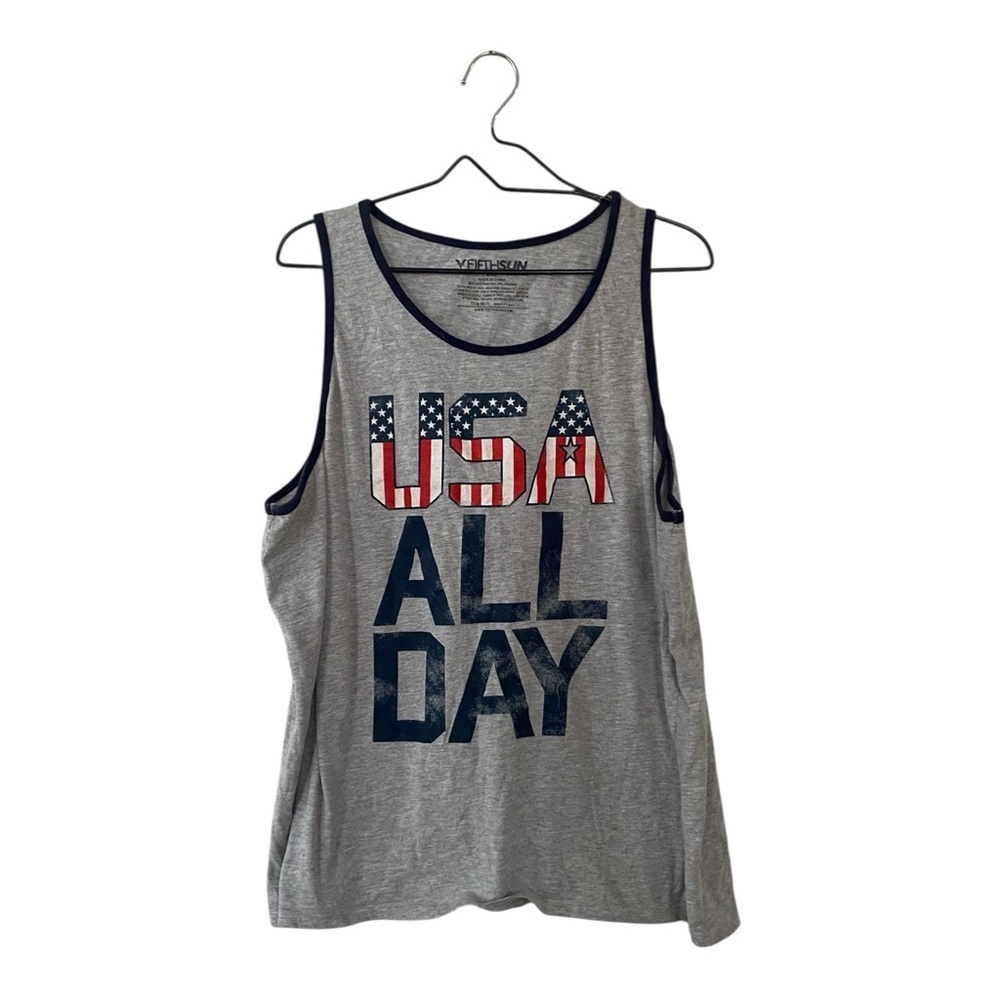 Fifth Sun Men’s Gray USA All Day Tank Top Size 2XL Fourth of July Shirt